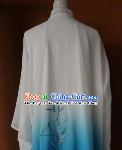 Chinese Tai Chi Changquan Embroidered Bamboo Blue Garment Outfits Traditional Kung Fu Martial Arts Costumes for Adult