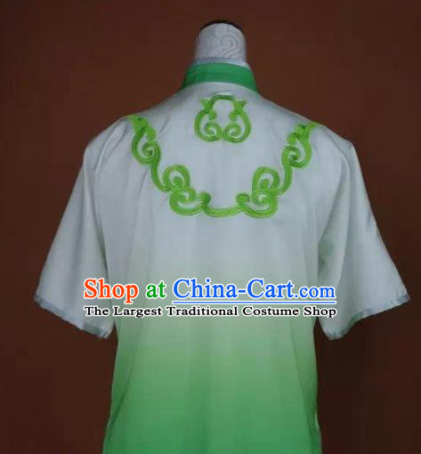 Chinese Martial Arts Changquan Embroidered Green Garment Outfits Traditional Tai Chi Kung Fu Costumes for Adult