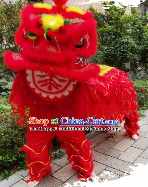 Chinese Traditional Lion Dance Competition Red Fur Lion Head Top Lion Dance Costumes for Adult