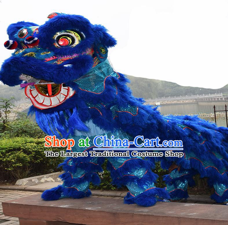 Chinese Traditional Lion Dance Royalblue Fur Lion Head Top Lion Dance Competition Costumes for Adult
