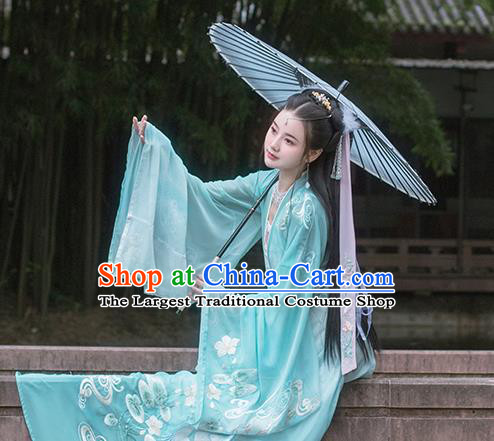 Traditional Chinese Song Dynasty Embroidered Green Hanfu Dress Ancient Goddess Empress Costumes for Women