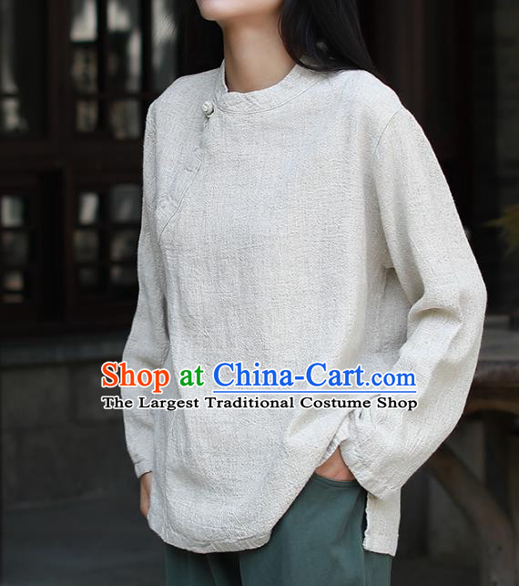 Chinese Tai Chi White Flax Blouse Traditional Tang Suit Costume for Women