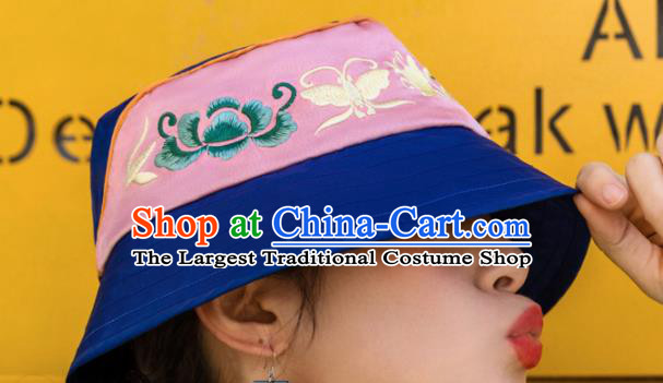 Chinese Traditional Hanfu Embroidered Hat National Bucket Hat for Women