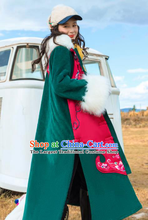Chinese Traditional Embroidered Cotton Padded Dust Coat National Overcoat Costumes for Women