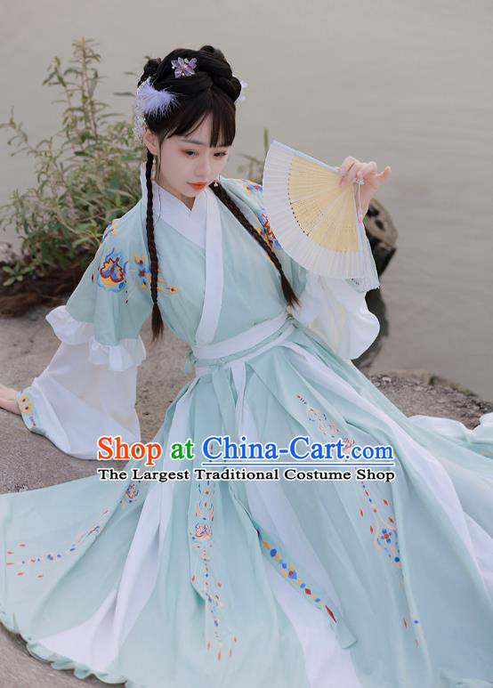Traditional Chinese Jin Dynasty Historical Costumes Ancient Princess Goddess Green Hanfu Dress for Women