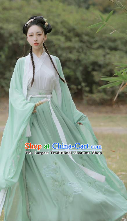 Traditional Chinese Jin Dynasty Princess Historical Costumes Ancient Goddess Green Hanfu Dress for Women