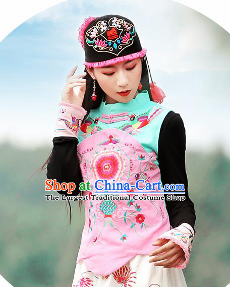 Chinese Traditional Embroidered Pink Waistcoat National Upper Outer Garment Tang Suit Costume for Women