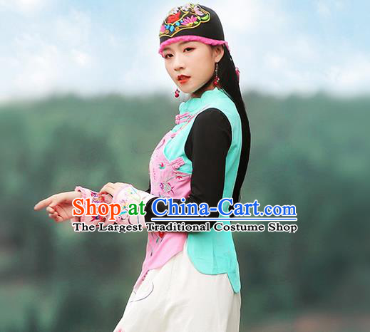 Chinese Traditional Embroidered Pink Waistcoat National Upper Outer Garment Tang Suit Costume for Women