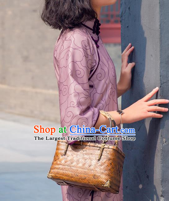 Chinese Traditional Lilac Flax Qipao Dress National Tang Suit Cheongsam Costumes for Women