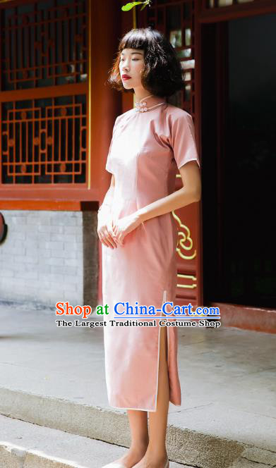 Chinese Traditional Pink Yarn Qipao Dress National Tang Suit Cheongsam Costumes for Women