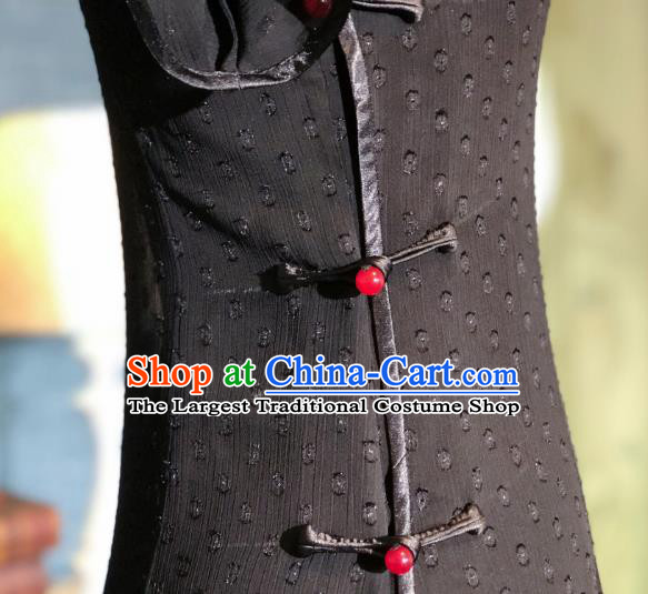 Chinese Traditional Black Chiffon Qipao Dress National Tang Suit Cheongsam Costumes for Women