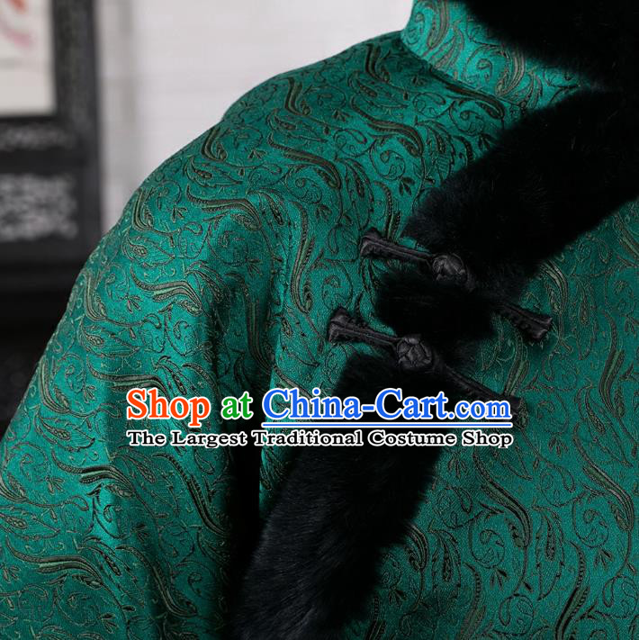 Chinese Traditional Winter Green Coat National Tang Suit Overcoat Costumes for Women