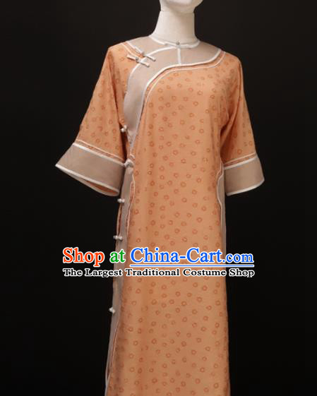 Chinese Traditional Orange Qipao Dress National Tang Suit Cheongsam Costumes for Women