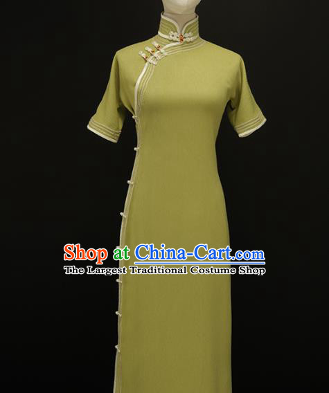 Chinese Traditional Olive Green Qipao Dress National Tang Suit Cheongsam Costumes for Women