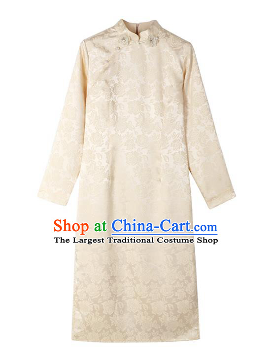 Chinese Traditional Retro Champagne Qipao Dress National Tang Suit Cheongsam Costumes for Women