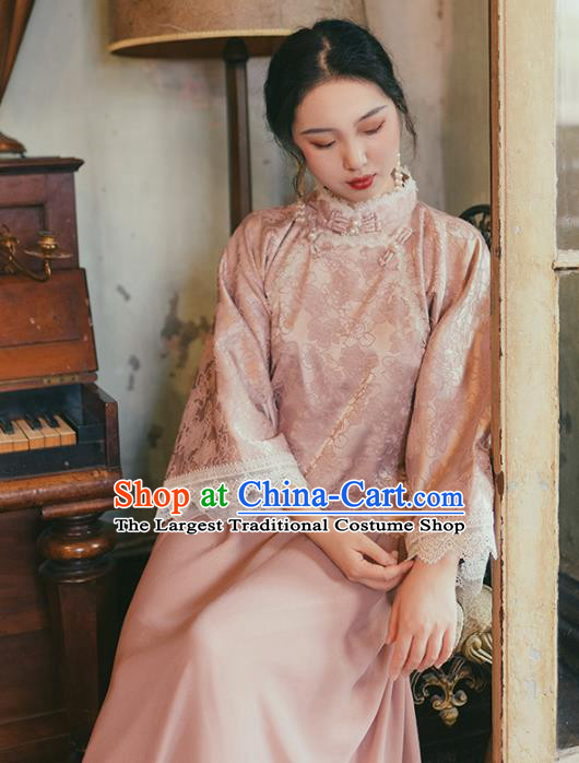 Chinese Traditional Tang Suit Pink Shirt and Skirt National Tang Suit Costumes for Women