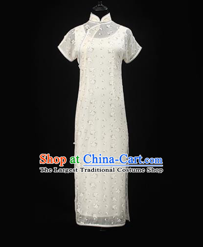 Republic of China Traditional White Qipao Dress Chinese National Tang Suit Cheongsam Costumes for Women