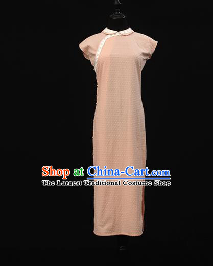 Republic of China Traditional Pink Cotton Qipao Dress Chinese National Tang Suit Cheongsam Costumes for Women