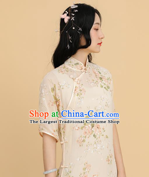 Republic of China Traditional Printing Silk Qipao Dress Chinese National Tang Suit Cheongsam Costumes for Women