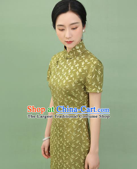 Republic of China Traditional Grass Green Qipao Dress Chinese National Tang Suit Cheongsam Costumes for Women