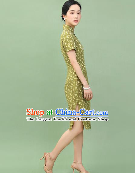 Republic of China Traditional Grass Green Qipao Dress Chinese National Tang Suit Cheongsam Costumes for Women