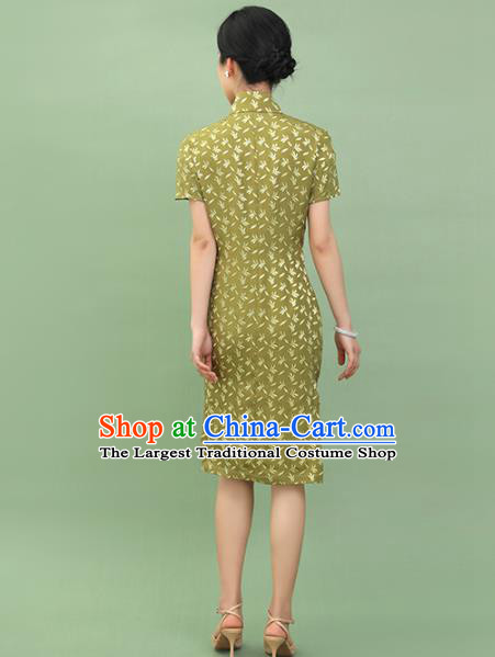 Republic of China Traditional Grass Green Qipao Dress Chinese National Tang Suit Cheongsam Costumes for Women