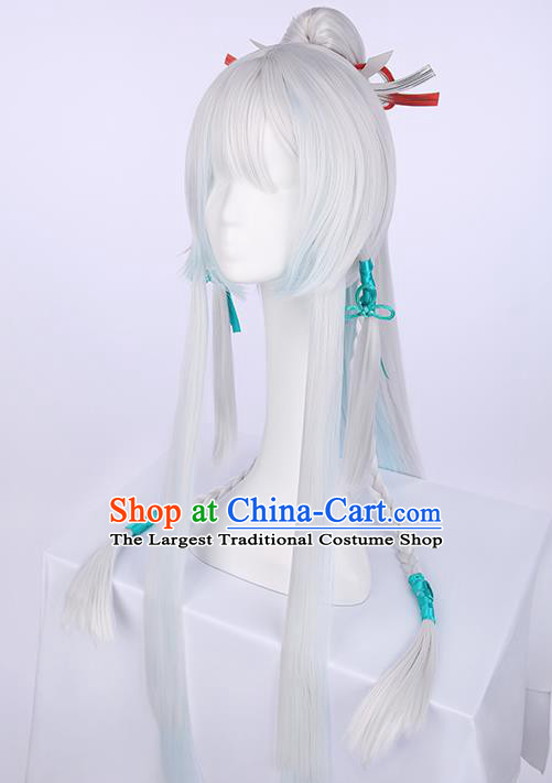Chinese Traditional Han Dynasty Prince White Wigs Ancient Swordsman Wig Sheath for Men
