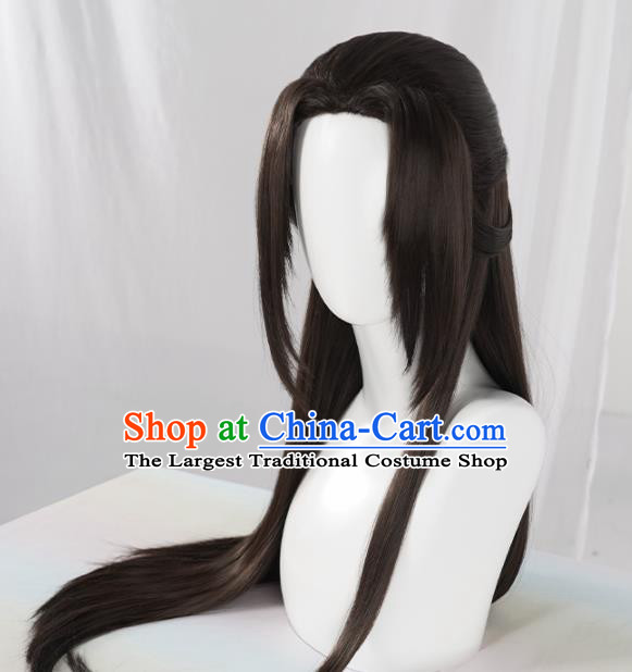 Chinese Traditional Cosplay Black Wigs Ancient Swordsman Wig Sheath for Men