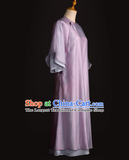 Republic of China Traditional Lilac Organza Qipao Dress Chinese National Tang Suit Cheongsam Costumes for Women