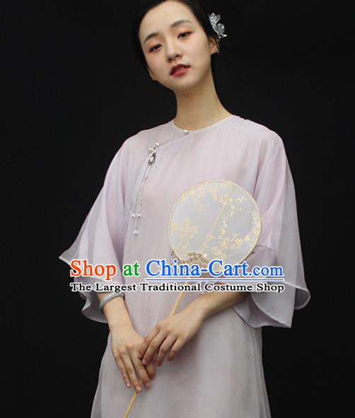 Republic of China Traditional Lilac Organza Qipao Dress Chinese National Tang Suit Cheongsam Costumes for Women