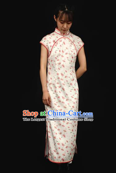 Republic of China Traditional Printing White Qipao Dress Chinese National Tang Suit Cheongsam Costumes for Women