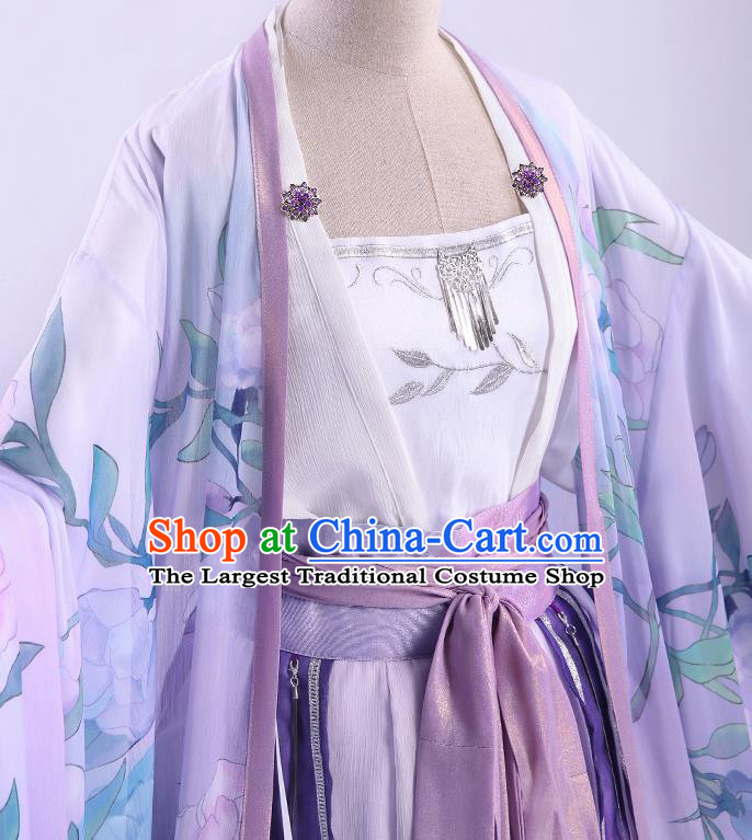 Chinese Traditional Cosplay Goddess Purple Hanfu Dress Ancient Swordswoman Costumes for Women