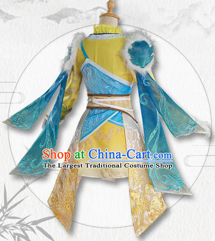 Chinese Traditional Cosplay Goddess Yellow Hanfu Dress Ancient Swordswoman Costumes for Women