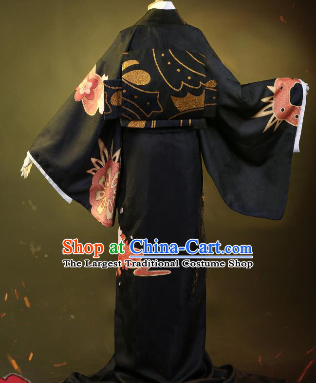 Japanese Traditional Cosplay Geisha Printing Black Kimono Dress Japan Costumes for Women