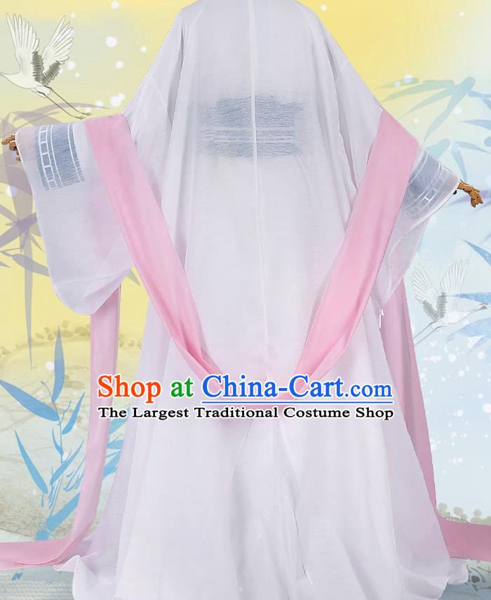 Chinese Traditional Cosplay Kawaler White Clothing Ancient Prince Swordsman Costumes for Men