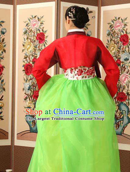 Korean Traditional Court Queen Hanbok Red Blouse and Green Dress Garment Asian Korea Fashion Costume for Women
