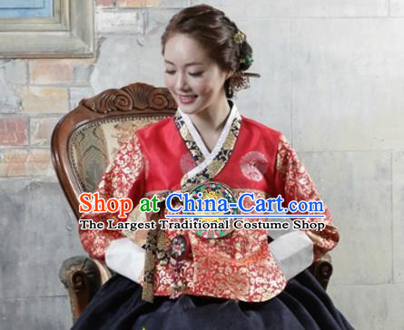 Korean Traditional Dance Hanbok Red Blouse and Black Dress Garment Asian Korea Fashion Costume for Women