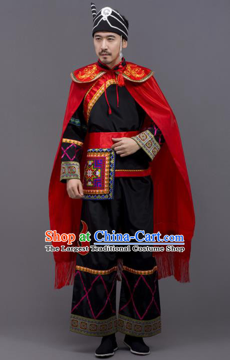 Chinese Traditional Yi Nationality Black Garment Ethnic Folk Dance Costume for Men