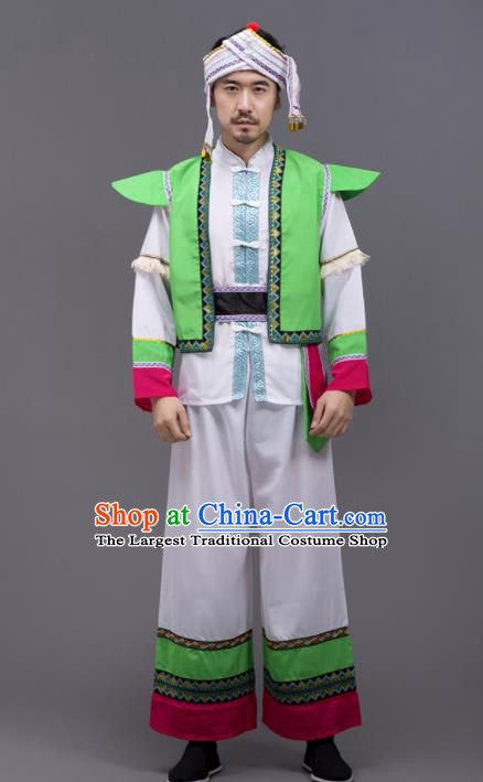 Chinese Traditional Zhuang Nationality Stage Show Garment Ethnic Folk Dance Costume for Men