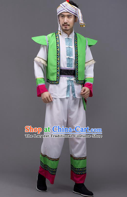 Chinese Traditional Zhuang Nationality Stage Show Garment Ethnic Folk Dance Costume for Men