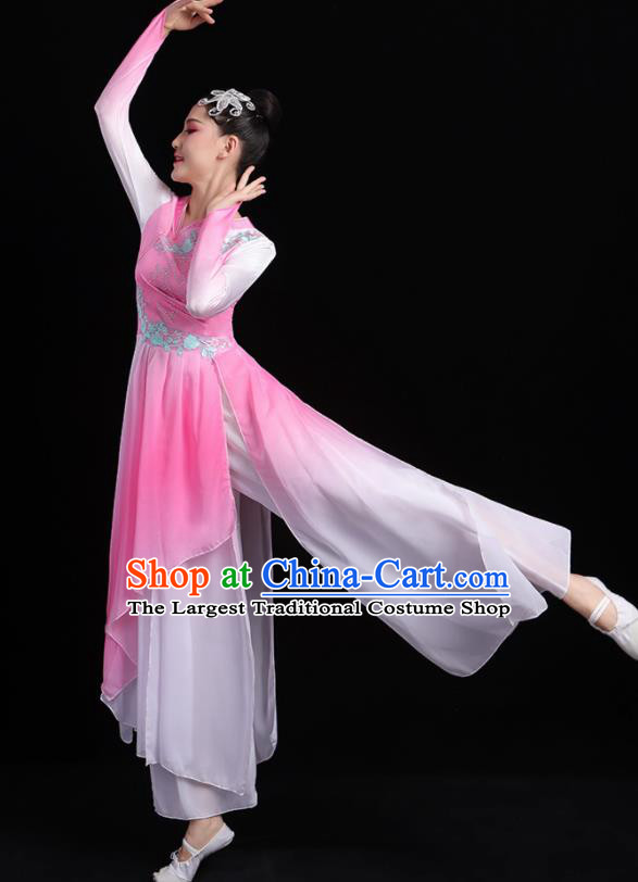 Chinese Traditional Classical Dance Pink Dress Umbrella Dance Stage Performance Costume for Women