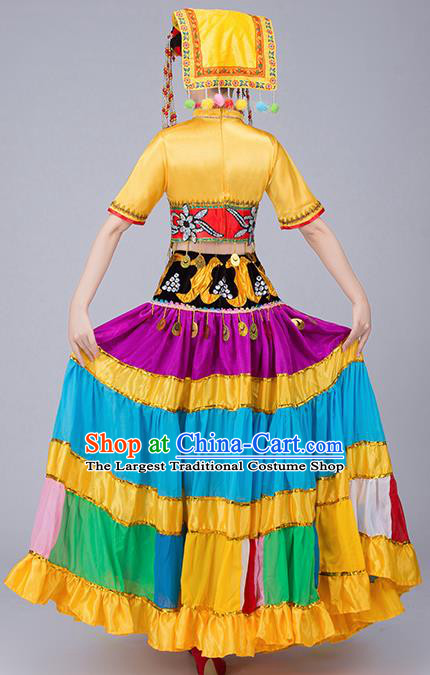 Chinese Traditional Yi Nationality Folk Dance Dress Ethnic Stage Show Costume for Women