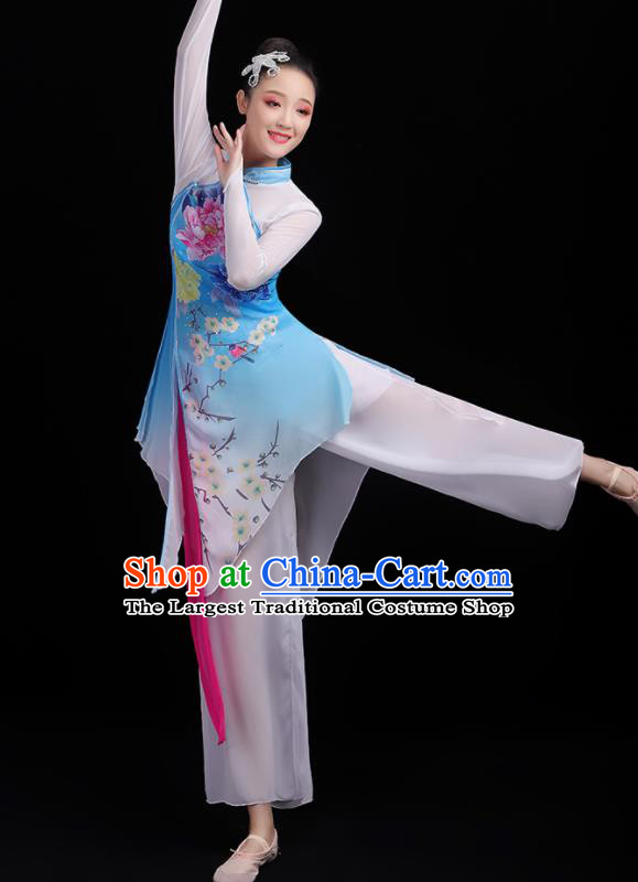 Chinese Traditional Umbrella Dance Fan Dance Printing Peony Dress Classical Dance Stage Performance Costume for Women