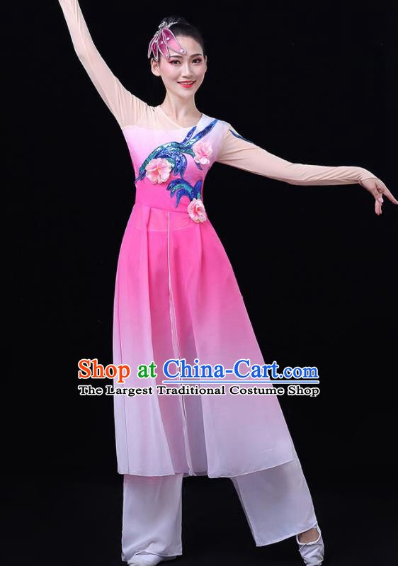 Chinese Traditional Umbrella Dance Fan Dance Pink Dress Classical Dance Stage Performance Costume for Women