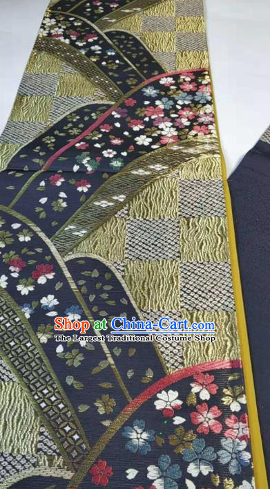 Japanese Geisha Classical Sakura Pattern Navy Brocade Kimono Belts Traditional Japan Yukata Waistband