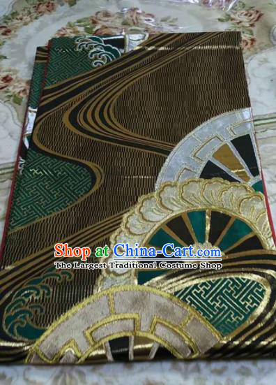 Japanese Geisha Classical Wheel Pattern Black Brocade Kimono Belts Traditional Japan Yukata Waistband