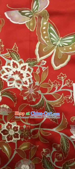 Traditional Japan Geisha Printing Butterfly Red Furisode Kimono Asian Japanese Fashion Apparel Costume for Women