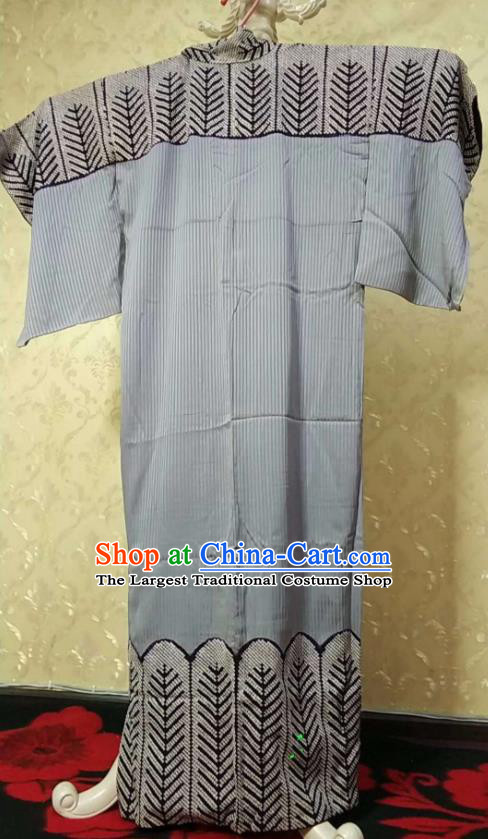 Traditional Japan Samurai Grey Kimono Asian Japanese Fashion Apparel Yukata Costume for Men