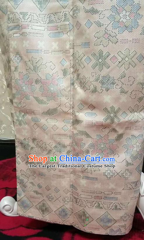Traditional Japan Geisha Beige Brocade Furisode Kimono Asian Japanese Fashion Apparel Costume for Women