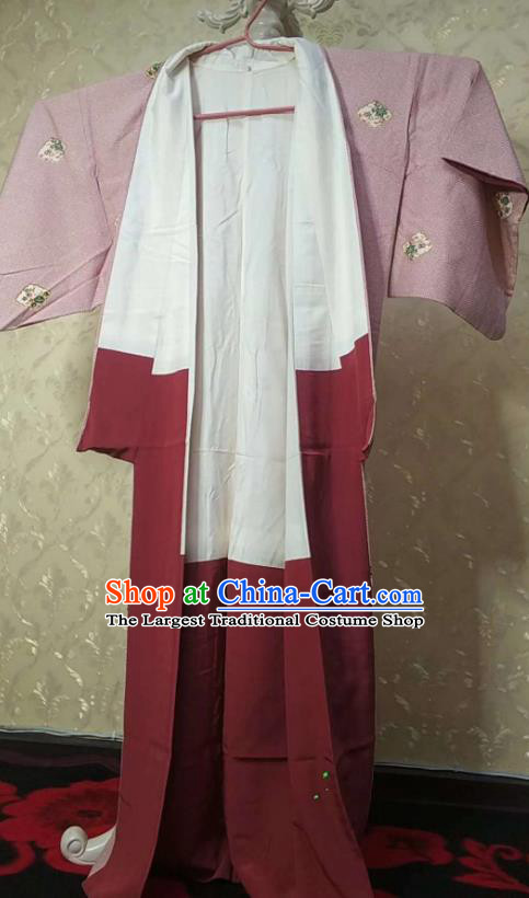 Traditional Japan Geisha Printing Light Pink Furisode Kimono Asian Japanese Fashion Apparel Costume for Women